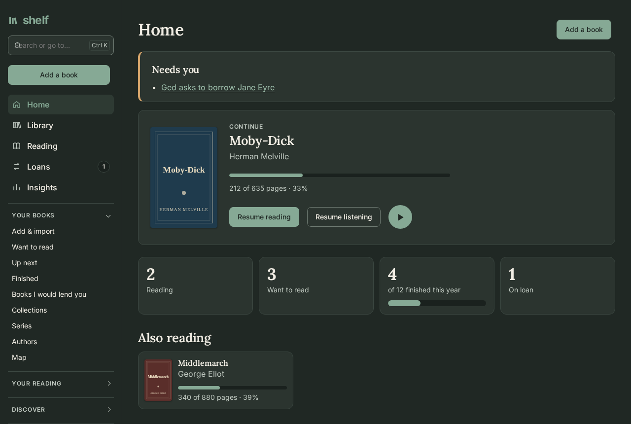 Home in dark mode